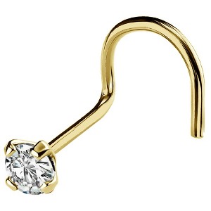 Jewelry Avalanche 22G 14K Gold Corkscrew Nose Stud with Diamond - 1 of 3