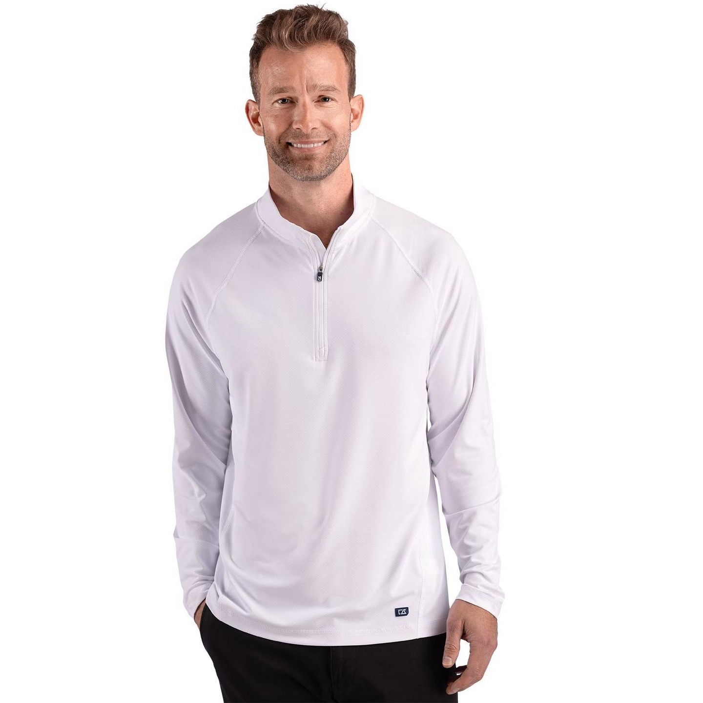 Мужская толстовка на молнии Cutter & Buck Prospect Recycled Featherlight Stretch Mens Quarter Zip - White, цвет: Белый — фото 1