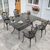 5-Piece 58.27'' L Rectangular Cast Aluminum Outdoor Dining Set with Umbrella Hole and Beige Cushions - 4 of 4