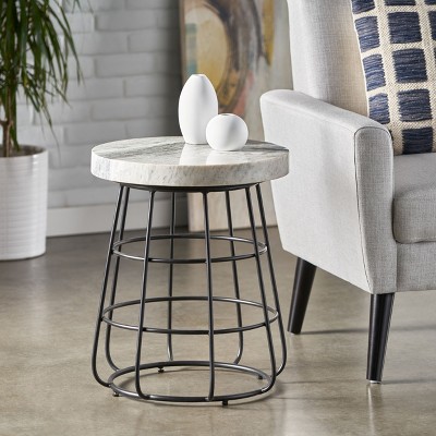 HDZNVF Marble End Tables, Black and White