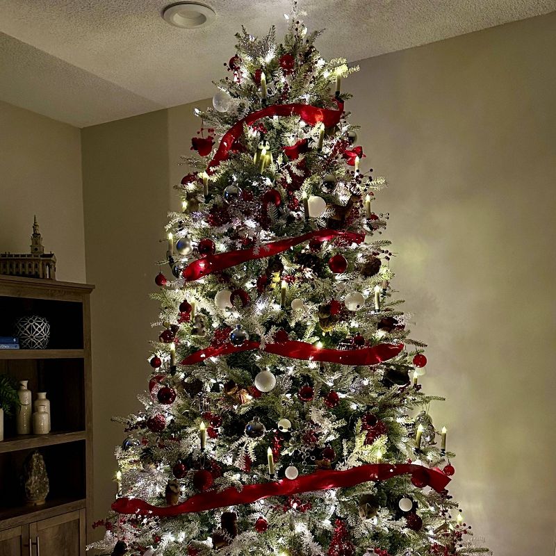 Aurio Pre-Lit LED Deluxe Flocked Kensington Fir Artificial Christmas Tree Multicolor Lights, 3 of 9