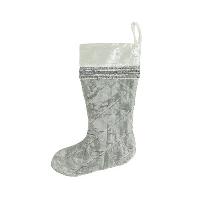 Northlight 17" Gray and White Quilted Embellished Christmas Stocking