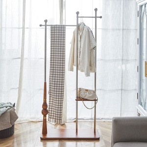 NAYSAYE Industrial Coat Rack Solid Wood and Stainless Steel Double Layer Hanger for Entryway Bedroom or Living Room, Wood, 34.6"*11.8"*70" - 1 of 4