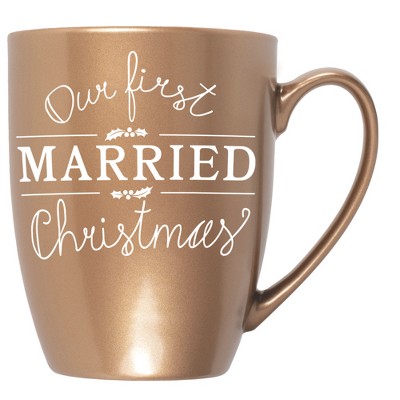 Elanze Designs Our First Married Christmas Bronze 10 ounce New Bone China Coffee Cup Mug