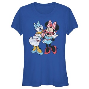 Junior's Mickey & Friends Distressed Fourth of July Daisy and Minnie T-Shirt - 1 of 4