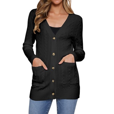 INSPIRE CHIC Women's Casual V Neck Long Sleeve Button Down with Pockets Cardigans
