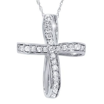 Pompeii3 14K White Gold 1/2ct Genuine Diamond Cross Pendant