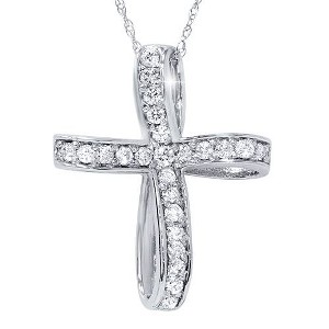 Pompeii3 14K White Gold 1/2ct Genuine Diamond Cross Pendant - 1 of 2