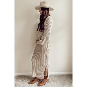 PinkBlush Beige Side Slit Maternity Maxi Sweater Dress - 1 of 4