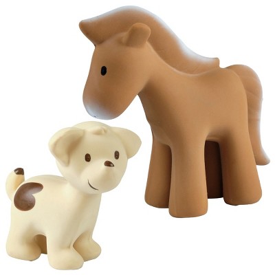 Tikiri Farm Animals - Horse and Puppy Teether, Rattle & Bath Toy - Set of 2