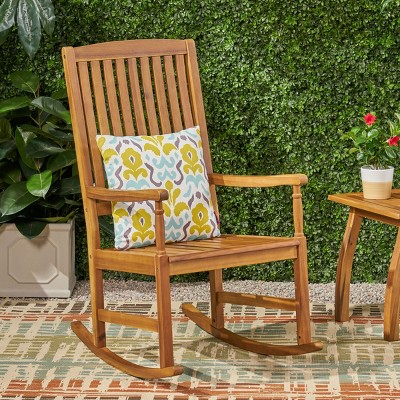 Outdoor Wooden Rocking Chair,Rustic Acacia Patio Rocker with Slatted Back for Porch,Garden,or Deck Seating–Maison Boucle