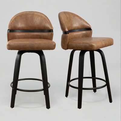 Art Leon Swivel Armless Barstool with Wood Legs, Set of 2