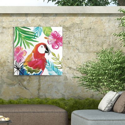 Farida Zaman Tropical Parrot Canvas Print with Wood Frame, 18x18