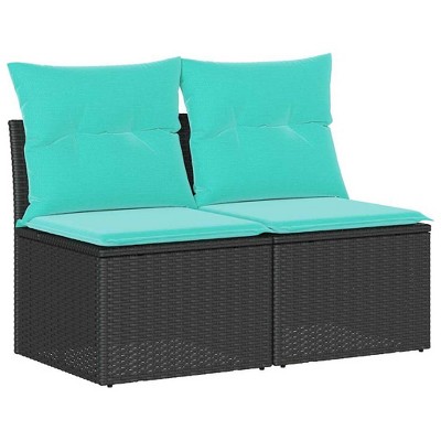 vidaXL 2 Piece Patio Sofa Set with Cushions Black Poly Rattan Acacia