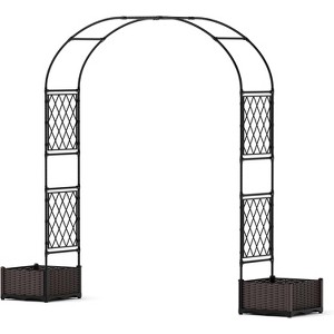 PE Coated Metal Garden Arch with 2 Planter Boxes, Weather-Resistant Trellis for Climbing Plants, Decorative Wedding Arbor for Backyard or Lawn - 1 of 4