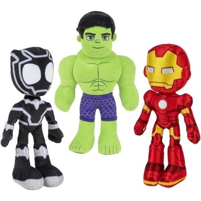 Marvel Spidey & His Amazing Friends 8" Plush 3pk -Hulk, Black Panther, Iron Man-Officially Licensed Stuffed Animal-Easter Basket Stuffer Gift for Kids