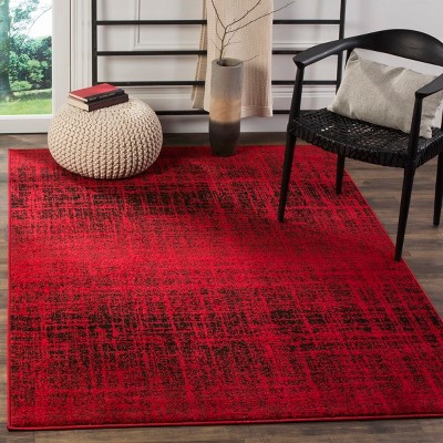 Red and Black Synthetic Rectangular Area Rug