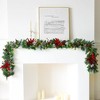 MOEPISY 9 Ft Pre-Lit Christmas Garland with Lights (Red Flower) - 3 of 4