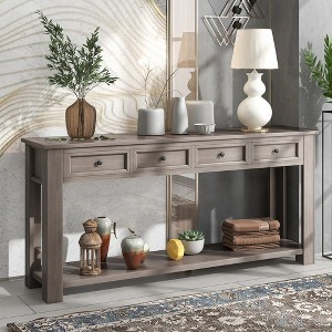 Console Tables, Narrow Sofa Table With 4 Drawers, Bottom Shelf, Solid Wood Frame And Legs Farmhouse Entryway Table Cabinet - 1 of 4