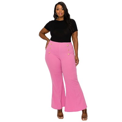 L I V D Women's High Waisted Button Detail Flare Pants