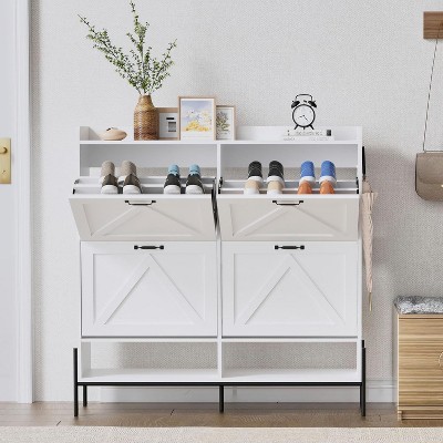 Large Shoe Cabinet with Flip Drawers,Freestanding Shoe Storage Cabinet Organizer,Dry and Wet Separation Shoe Organizer with Metal Legs