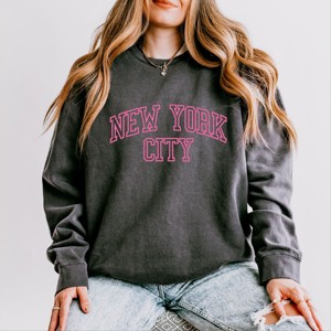 Simply Sage Market Embroidered New York Varsity Lightweight Garment Dyed Sweatshirt - 1 of 4