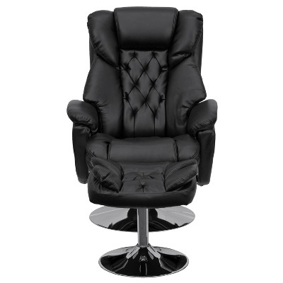 Black Leather Swivel Recliner with Metal Base