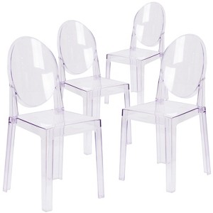 Emma and Oliver 4 Pack Ghost Chair with Oval Back in Transparent Crystal - Wedding Chairs - 1 of 4