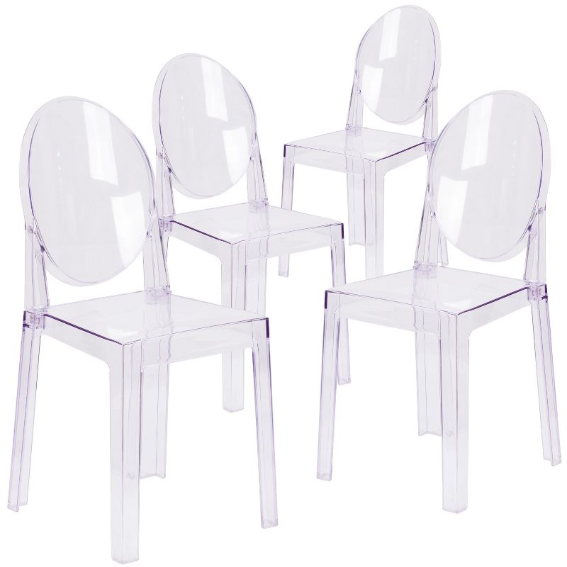 Emma and Oliver 4 Pack Ghost Chair with Oval Back in Transparent Crystal - Wedding Chairs, 1 of 12