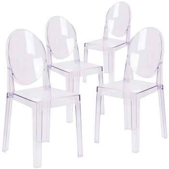 Emma and Oliver 4 Pack Ghost Chair with Oval Back in Transparent Crystal - Wedding Chairs
