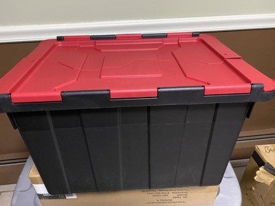 Sterilite sterilite 14619006 12 gallon/45 liter hinged lid industrial tote,  racer red lid w/ black base, 6-pack