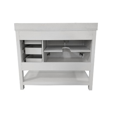 Vivien 42" White Composite Bathroom Vanity with Carrara Marble Top