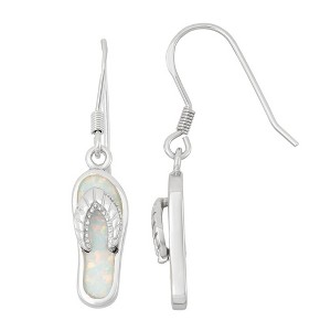 Opalata Sterling Silver White Inlay Opal Flip-Flop Earrings - White - 1 of 2