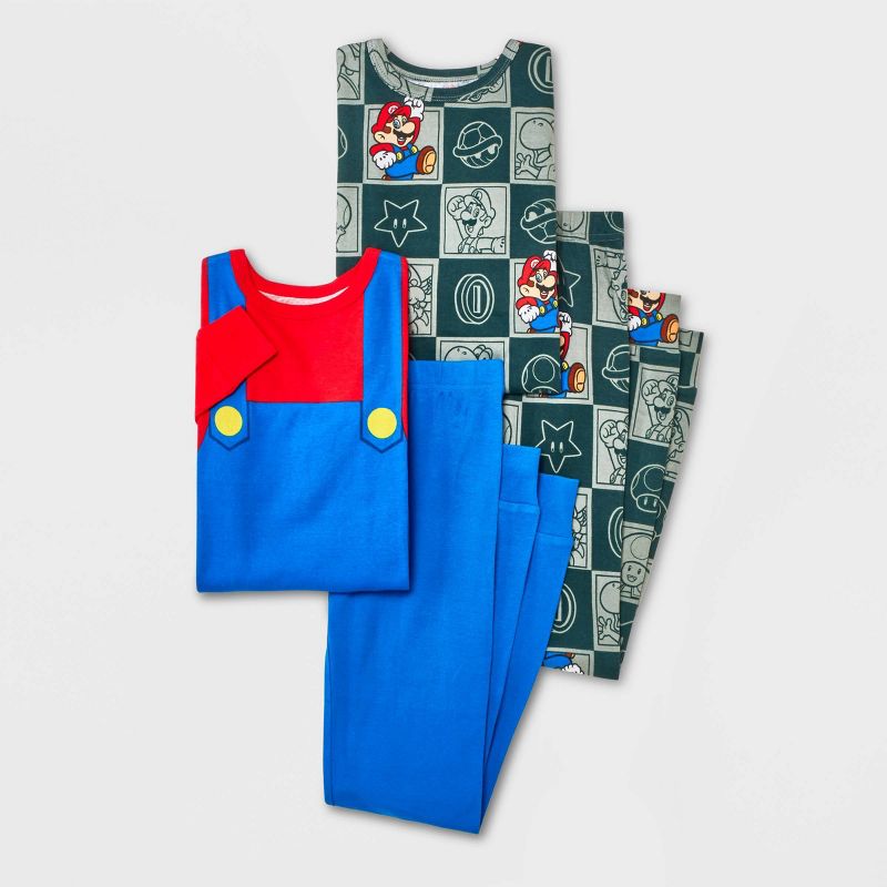 Boys' Super Mario Kart Uniform Snug Fit 4pc Pajama Set - Blue, 1 of 4