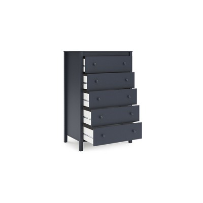 Navy Blue Transitional 5-Drawer Tall Dresser with Levelers