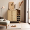 LuxenHome 35" Tall 2-Door Rattan Light Oak Finish Wood Wine and Storage Cabinet Brown - 4 of 4