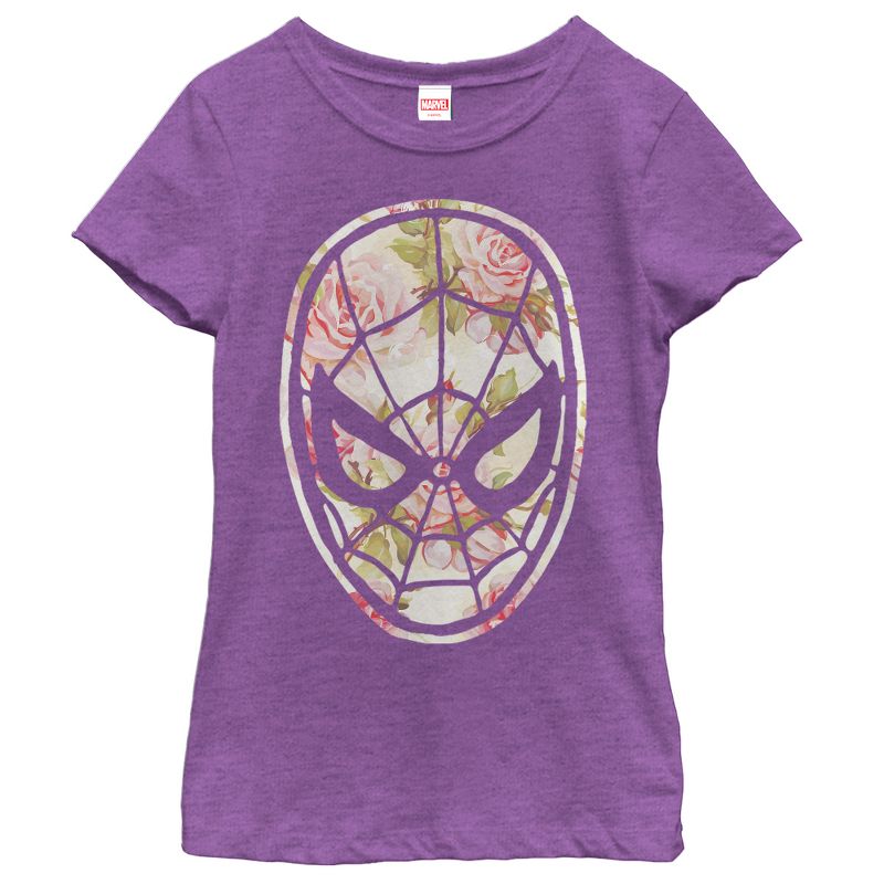 Girl's Marvel Spider-Man Floral Print T-Shirt, 1 of 5