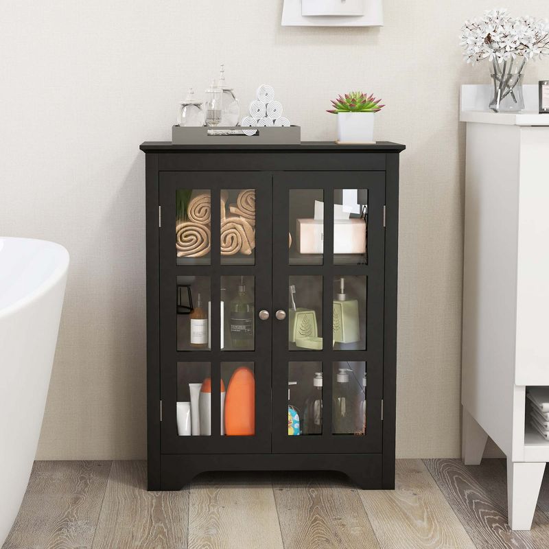 Costway Bathroom Floor Cabinet Display Storage Cabinet with Adjustable Shelves Black/White, 4 of 11