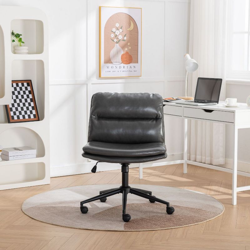 Contemporary Adjustable Swivel Criss-Cross Chair, Wide Seat Office Chair Vanity Chair, Adjustable Height With PU Leather Base-The Pop Home, 1 of 12