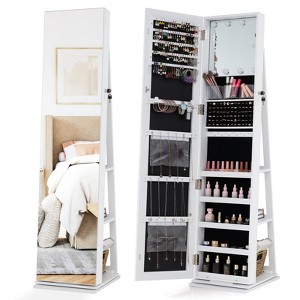 Tangkula 360 degree Swivel Jewelry Cabinet w/Full Length Mirror Back Shelves Lights for Bedroom - 1 of 4