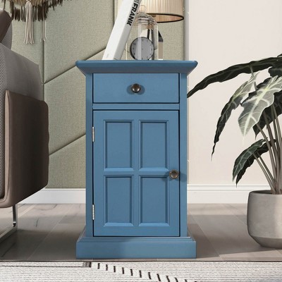 VYNXARIA Classic Vintage Livingroom End Table Side Table with USB Ports and One Multifunctional Drawer with cup holders, Antique Navy