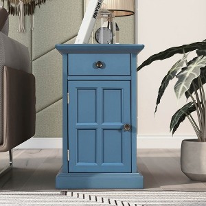 VYNXARIA Classic Vintage Livingroom End Table Side Table with USB Ports and One Multifunctional Drawer with cup holders, Antique Navy - 1 of 4
