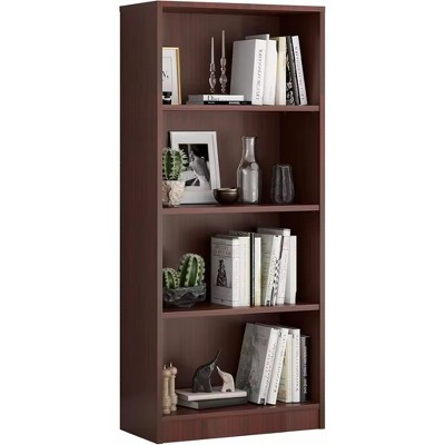 Fontoi Decorative Bookshelf, Freestanding Bookshelf with 4 Wood Adjustable Shelves for Bedroom and Living Room, Brown, 11.6"* 24.4"*55.9"