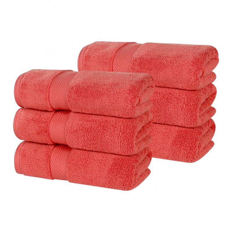 Zero Twist Cotton Solid Chevron Dobby Border Super Soft Hand Towel Set of 6 by Blue Nile Mills, 1 of 8