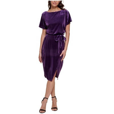 Kensie Womens Velvet Boatneck Midi Dress