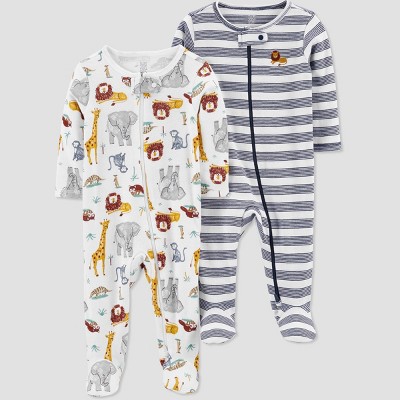 Image of Baby Boys' 2pk Striped/Safari Sleep N' Play - Just One You® made by carter's White/Blue