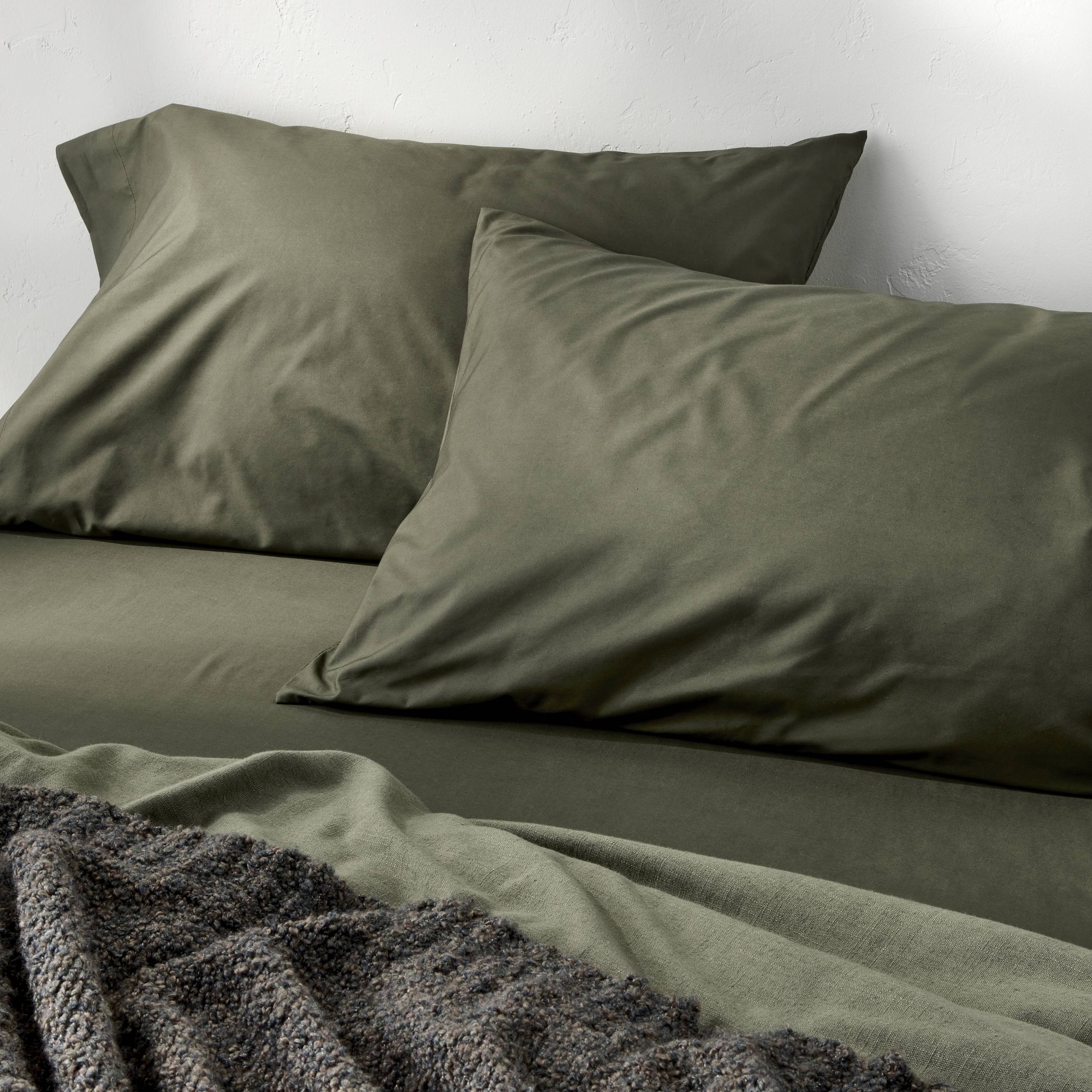 Standard 400 Thread Count Percale Pillowcases Olive Green - Casaluna™