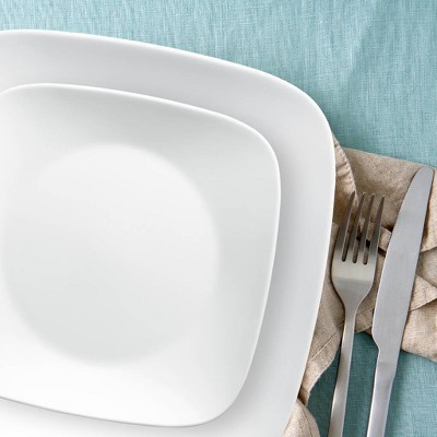 Pure White Square Glass Dinnerware Set for 4