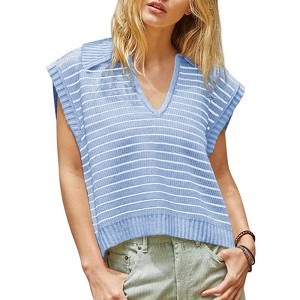 Clearlove Women Summer Tank Tops Striped Sleeveless Polo V Neck Knit Sweater Vest Shirts Trendy Cute Outfits - 1 of 4