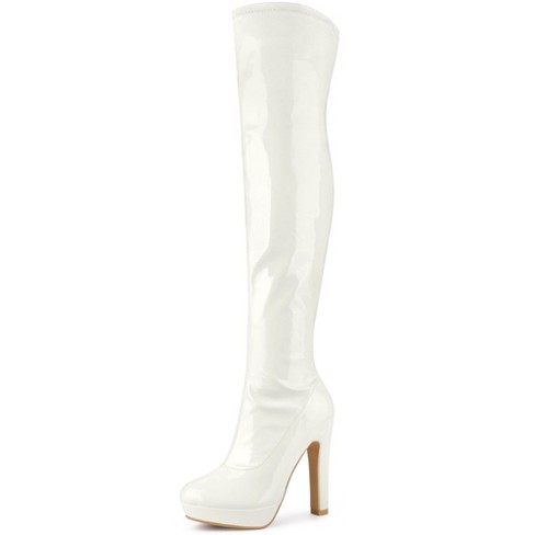 White thigh high on sale boots chunky heel